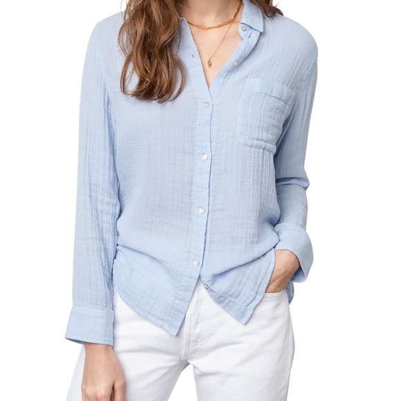 Rails Tops - Rails Women’s L Ellis Bluebell Cotton Gauze Long Sleeve Button Up Blouse